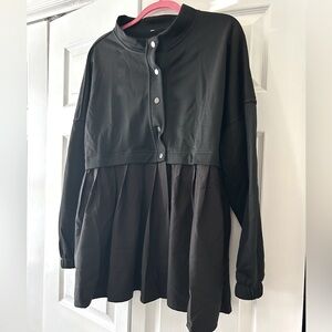 Black, sweatshirt dress jacket, size large, unique style
